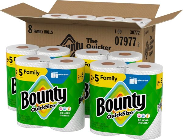 Bounty Quick Size Paper Towels, White, 8 Family Rolls = 20 Regular Rolls - Image 2